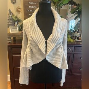 Express Ribbed Knit Shrug Ruffle Detail - Light Gray